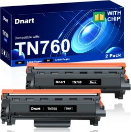 DNART TN760 Toner Cartridge Compatible Replacement for Brother TN760 TN730 TN-730/TN-760 Black High Yield for, Bundle of 2