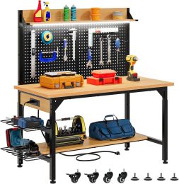 DWVO Adjustable Workbench with Pegboard 48" Wood Heavy Duty 1600 LBS