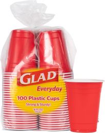 Glad Everyday Disposable Plastic Cups - Red Plastic Party Plastic Heavy Duty 100 Pack, 16oz, Bundle of 2