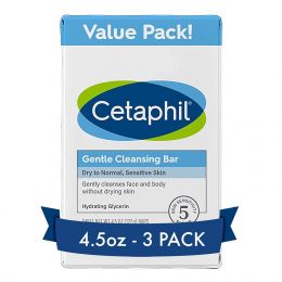 Cetaphil Gentle Cleansing Bar 3 Count, 4.5 Ounce, Bundle of 3