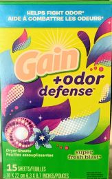Gain + Odor Defense Super Fresh Blast Dryer Sheets Pack of 1, 15 Count, Bundle of 4