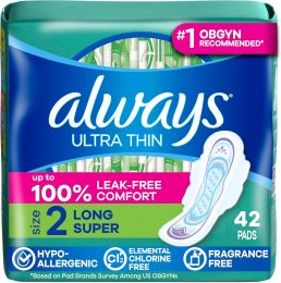 Always Ultra Thin Pads with Wings 42 Count, Bundle of 3