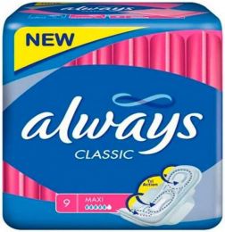Always Always Classic (Size 2) Sanitary Napkins with Wings, Bundle of 3