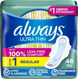 Always Ultra Thin Feminine Pads with Wings for Women 46 Count, Bundle of 3