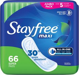 Stayfree Maxi Super Pads Wingless 66 ct, Bundle of 4