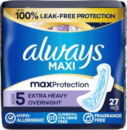 Always Maxi Overnight Feminine Pads with Wings for Women 27 Count, Bundle of 3
