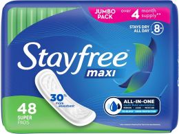 Stayfree Maxi Super Pads Wingless 48 ct, Bundle of 3