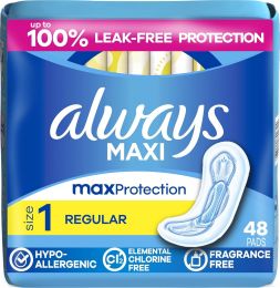 Always Maxi Feminine Pads Without Wings for Women 48 Count, Bundle of 4