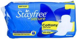 Stayfree Secure Cottony Soft Cover with Wings Sanitary Pads - Regular 18 Count (Pack Of Cotton Pack Of 1, 18, Bundle of 3