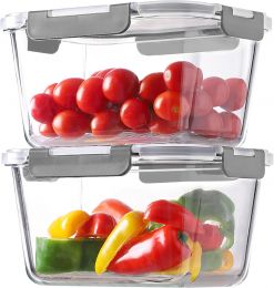 HOMBERKING 4 Pieces 63oz/8cup Large Glass Food Storage Containers with Glass 63oz, Bundle of 2