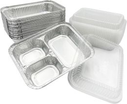 The Baker Celebrations 3 Compartment Aluminum Foil Trays with Lids Aluminum 25 ct
