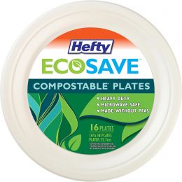 Hefty ECOSAVE Compostable Paper Plates 16 Count, 8 Inch, Bundle of 2