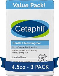 Cetaphil Gentle Cleansing Bar Soap 3ct, 4.5oz, Bundle of 3