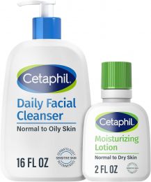 Cetaphil Daily Facial Cleanser Gentle Face Wash + Lotion 16oz, Bundle of 2