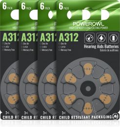 POWEROWL 24 Count Hearing Aid Batteries Size 312 24 Count, Bundle of 3