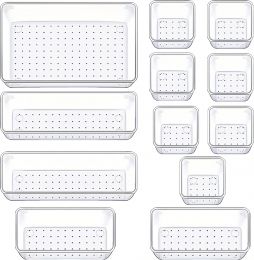 Manalete 12 Pcs Clear Plastic Drawer Organizer Plastic, Bundle of 3