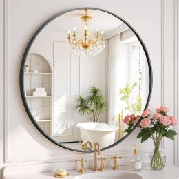 SageNest Round Wall Mirror 30 Inch Black Vanity Mirror Metal 30 Inch