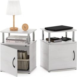 Furinno Jaya End Side Sofa Table/Nightstand with Door Stainless Steel 2-Pack