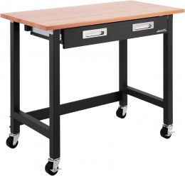 Seville Classics UltraGraphite Wood Top Workbench on Wheels with Sliding Organizer Drawer Wood