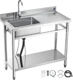 VEVOR Stainless Steel Utility Sink Stainless Steel 37 in, 4 x 19, 7 x 37 in