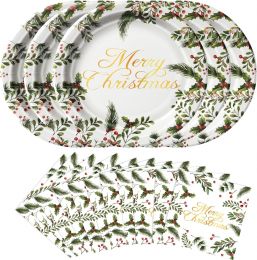 Dereinwo 50Pcs Christmas Paper Plates and Napkins Disposable paper, Bundle of 3