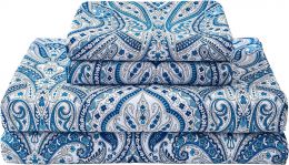 Softan Blue Paisley Printed Bed Sheets King Microfiber