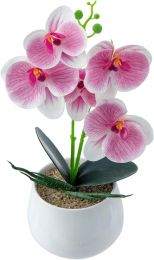 MyGift Faux Pink Orchid Arrangement in White Ceramic Pot – Ceramic, Bundle of 2