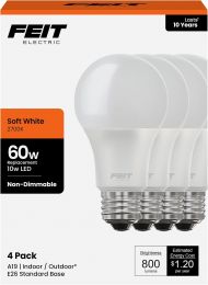 Feit Electric A19 LED Light Bulbs Electric 4 Pack, Bundle of 3