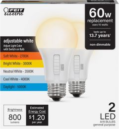 Feit Electric A19 LED Light Bulb Electric 2 Pack, Bundle of 3