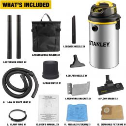 STANLEY Wet/Dry Vacuum SL18133，4.5 Stainless Steel 4.5 Gallon