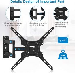 Pipishell Full Motion TV Wall Mount Bracket Articulating Arms 55 Inch, 66lbs, 400x400mm