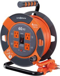 Link2Home Cord Reel 80 ft. Extension Cord 4 Power Heavy Duty 80 ft