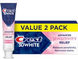 Crest 3DWhite Advanced Whitening Sensitivity Relief Toothpaste Pack of 2, 3.3 oz, Bundle of 3