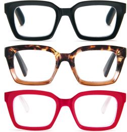 MMOWW Oversized Reading Glasses for Women 3 Pack Sqaure Glass 3 Pack, Bundle of 3
