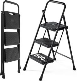 OLIXIS 3 Step Ladder Heavy Duty Foldable Portable 800lbs