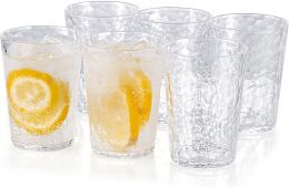 KOXIN-KARLU Hammered 15-ounce Plastic Tumbler Acrylic Glasses Glass Plastic set of 6, Bundle of 2
