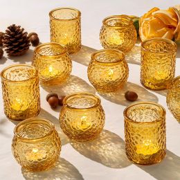 WELLIFE 24-Piece Amber Glass Votive Candle Holders Set – Glass 24-Piece, Bundle of 2
