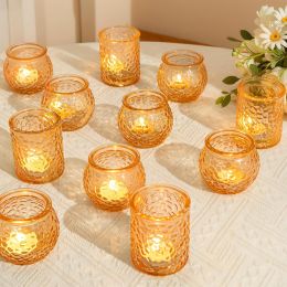 WELLIFE 24-Piece Gold Glass Votive Candle Holders Set – Glass 24-Piece, Bundle of 2