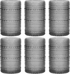 Moretoes 12 Oz Gray Hobnail Drinking Glasses Set of Glass Set of 6, 12 Oz, Bundle of 2