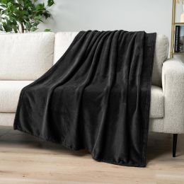 PAVILIA Black Fleece Throw Blanket for Microfiber 50x60, Bundle of 2