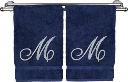 BC BARE COTTON Monogrammed Hand Towel Cotton Set of 2, 30 Inches, 16 x 30 Inches