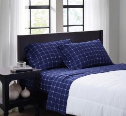 TRULY SOFT Everyday Tattersall Navy/White Queen Sheet Set