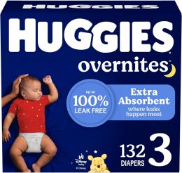Huggies Size 3 Overnites Baby Diapers: Overnight 132 Ct, 28 lbs