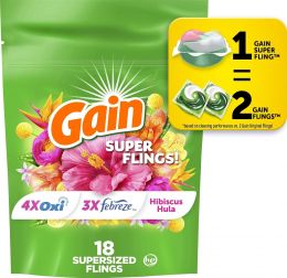 Gain Super Flings Laundry Detergent Pacs 18 Count, Bundle of 3