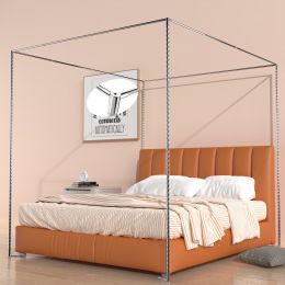 NKM Queen Size Canopy Bed Frame Stainless Steel Wood Metal
