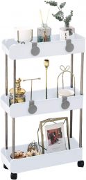 Melody House 3-Tier Slim Mobile Shelving Unit on Wheels, Bundle of 2