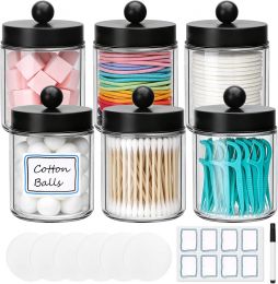 Accguan Apothecary Jars Bathroom Vanity Storage Organizer Set Stainless Steel Glass Cotton 6 Pack, Bundle of 2