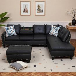 Trygoal L-Shaped Sectional Sofa with Movable Chaise & Storage 3-Piece