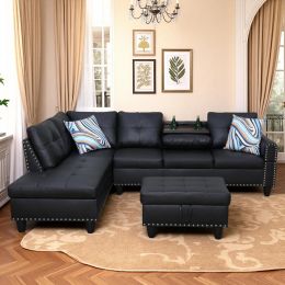 Trygoal Leather 3-Piece L-Shaped Couches for Living Room 3-Piece