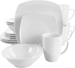 Elama Bishop 16 Piece White Porcelain Dinnerware Set 16 Piece
